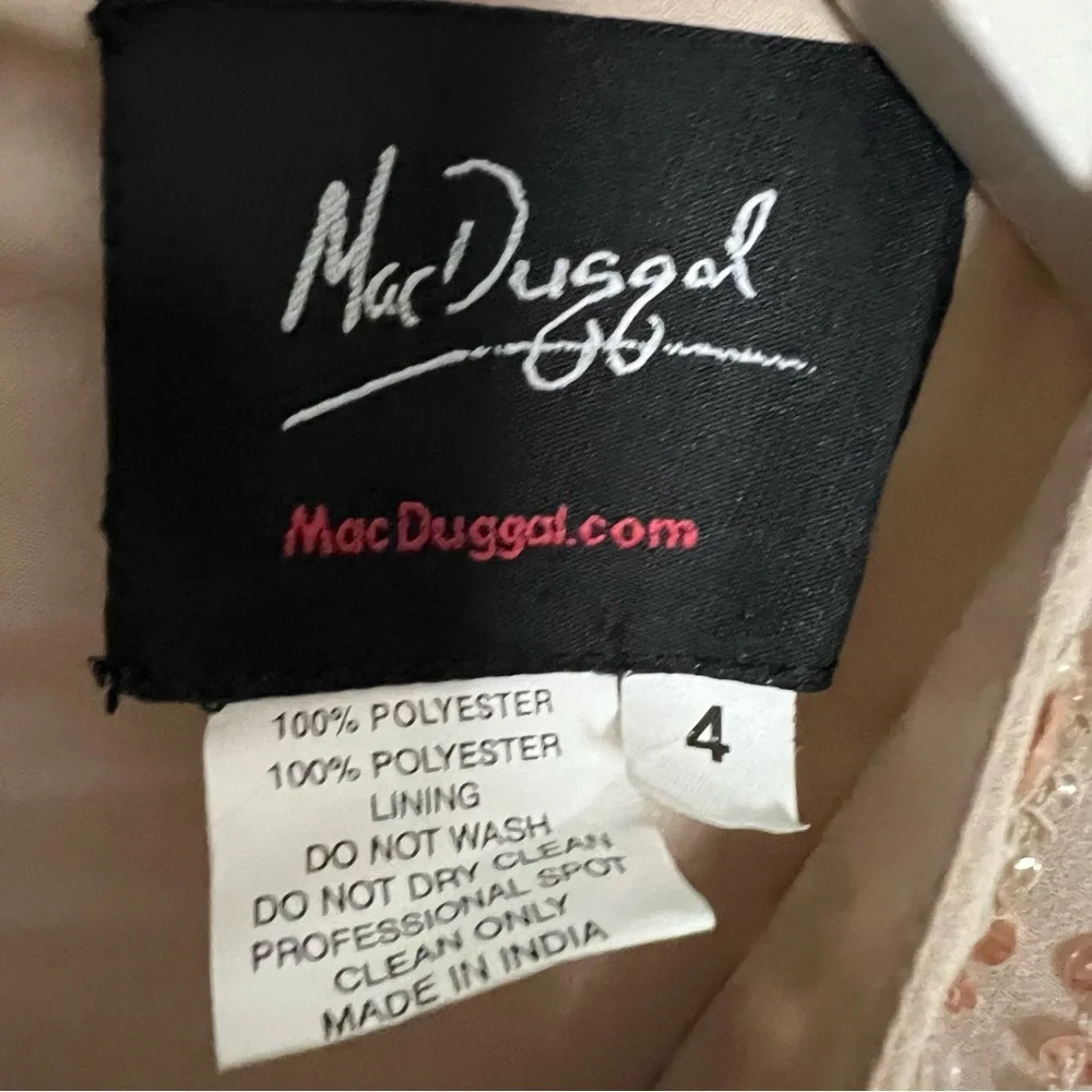 Mac Duggal Nude Sequin Long Sleeve Cocktail Midi Dress Size 4 Small - Picture 6 of 7